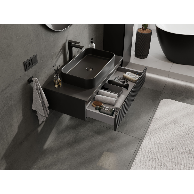 Mexen Rivel badrumsskåp under handfat 90 cm, 1 låda, räfflad, svart matt - 91A20-09023-1-BF71