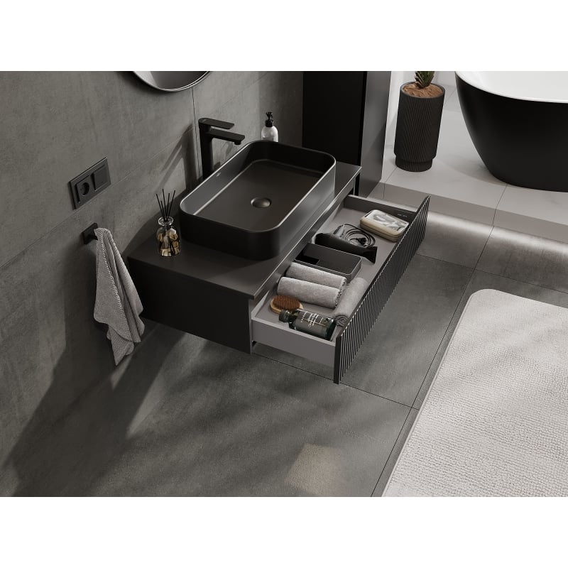 Mexen Rivel bathroom cabinet for a washbasin 90 cm, 1 drawer, grooved, black matt - 91A20-09023-1-BF71