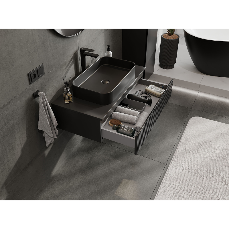 Mexen Rivel meuble de salle de bain sous-lavabo 90 cm, 1 tiroir, rainuré, noir mat - 91A20-09023-1-BF71