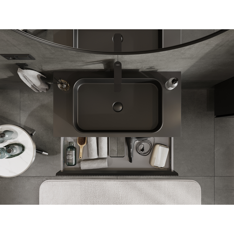 Mexen Rivel armário de casa de banho sob o lavatório 90 cm, 1 gaveta, com ranhuras, preto mate - 91A20-09023-1-BF71