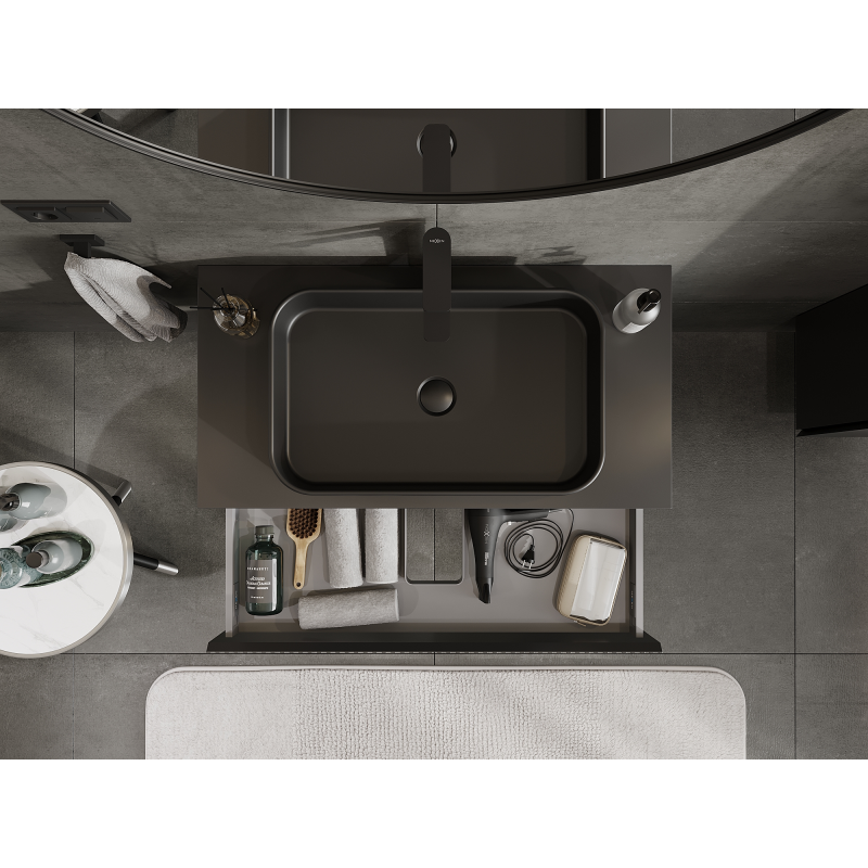 Mexen Rivel meuble de salle de bain sous-lavabo 90 cm, 1 tiroir, rainuré, noir mat - 91A20-09023-1-BF71