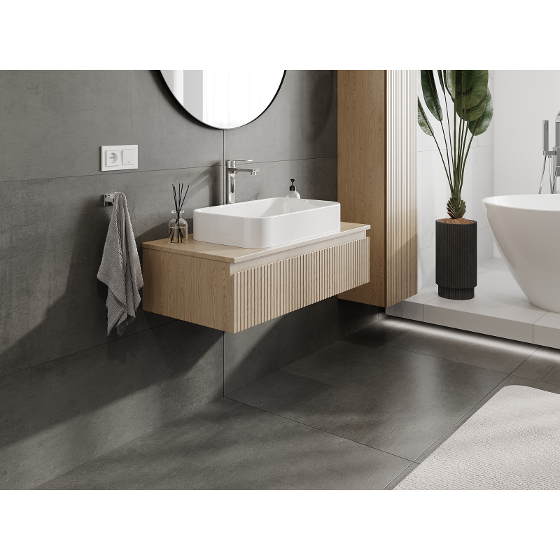 Mexen Rivel meuble de salle de bain sous-vasque 90 cm, 1 tiroir, rainuré, chêne - 91A20-09023-1-BF81