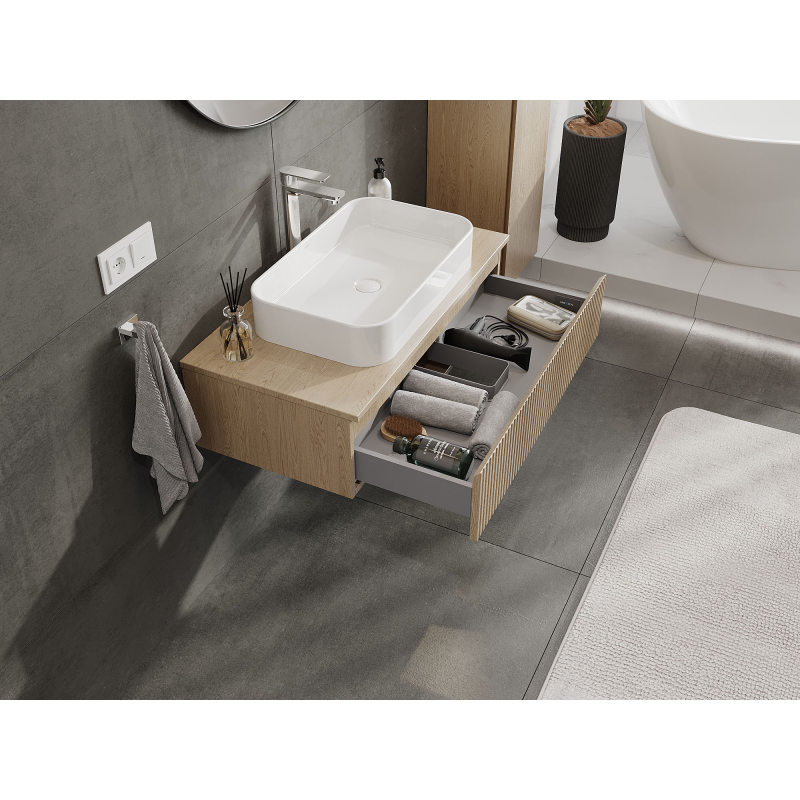 Mexen Rivel meuble de salle de bain sous-vasque 90 cm, 1 tiroir, rainuré, chêne - 91A20-09023-1-BF81