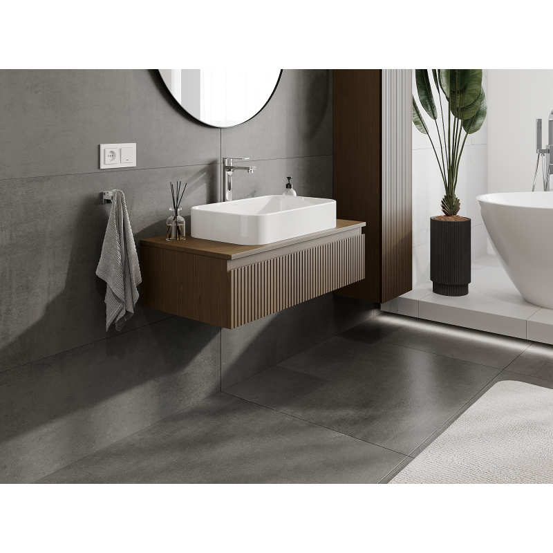 Mexen Rivel mobile bagno sottolavabo 90 cm, 1 cassetto, scanalato, noce - 91A20-09023-1-BF86