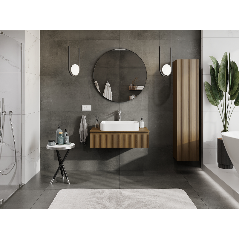 Mexen Rivel meuble de salle de bain sous-lavabo 90 cm, 1 tiroir, rainuré, noyer - 91A20-09023-1-BF86