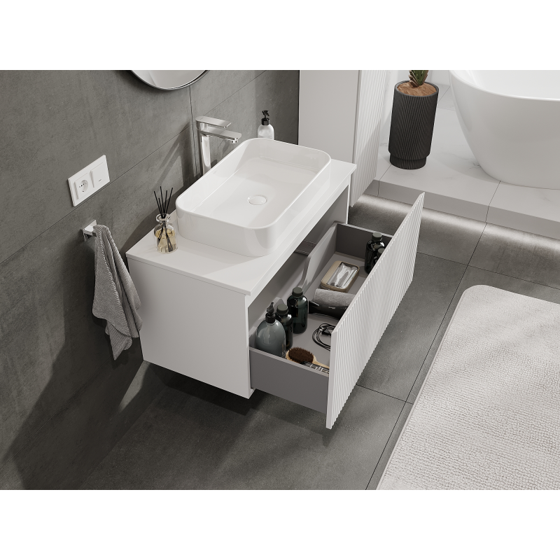 Mexen Rivel armário de casa de banho sob o lavatório 90 cm, 1 gaveta, com ranhuras, branco mate - 91A20-09047-1-BF01