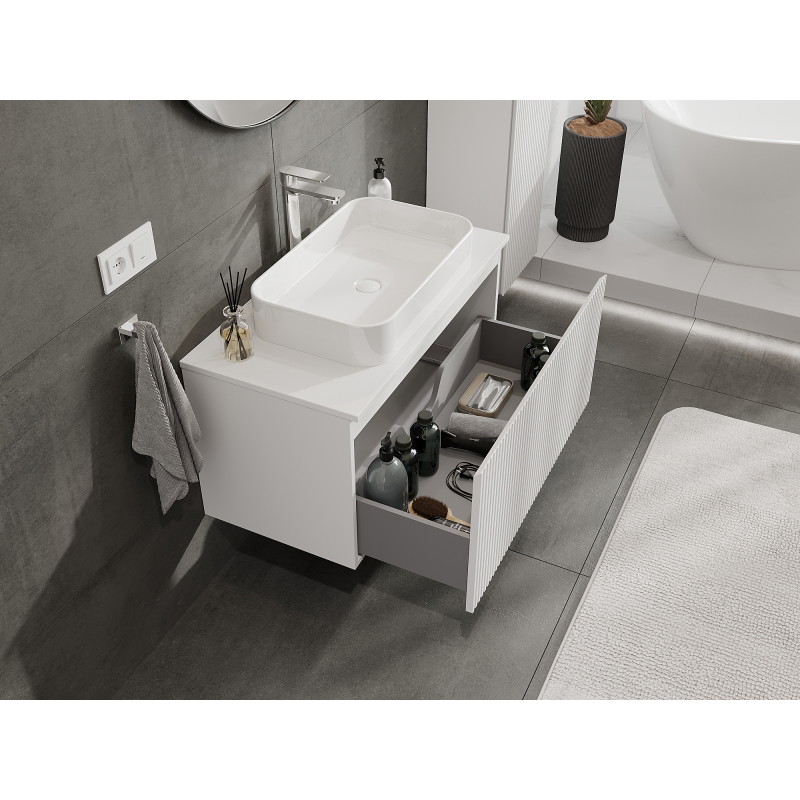 Mexen Rivel kupaonski ormarić ispod umivaonika 90 cm, 1 ladica, rebrasta, bijeli mat - 91A20-09047-1-BF01