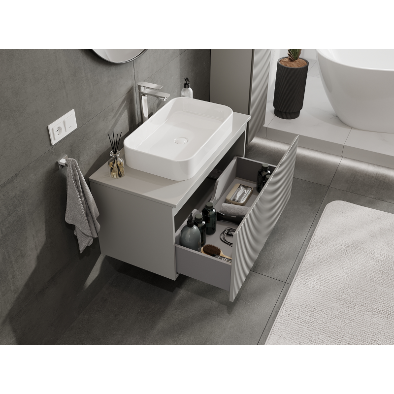 Mexen Rivel badrumsskåp för tvättställ 90 cm, 1 låda, räfflad, grå matt - 91A20-09047-1-BF62