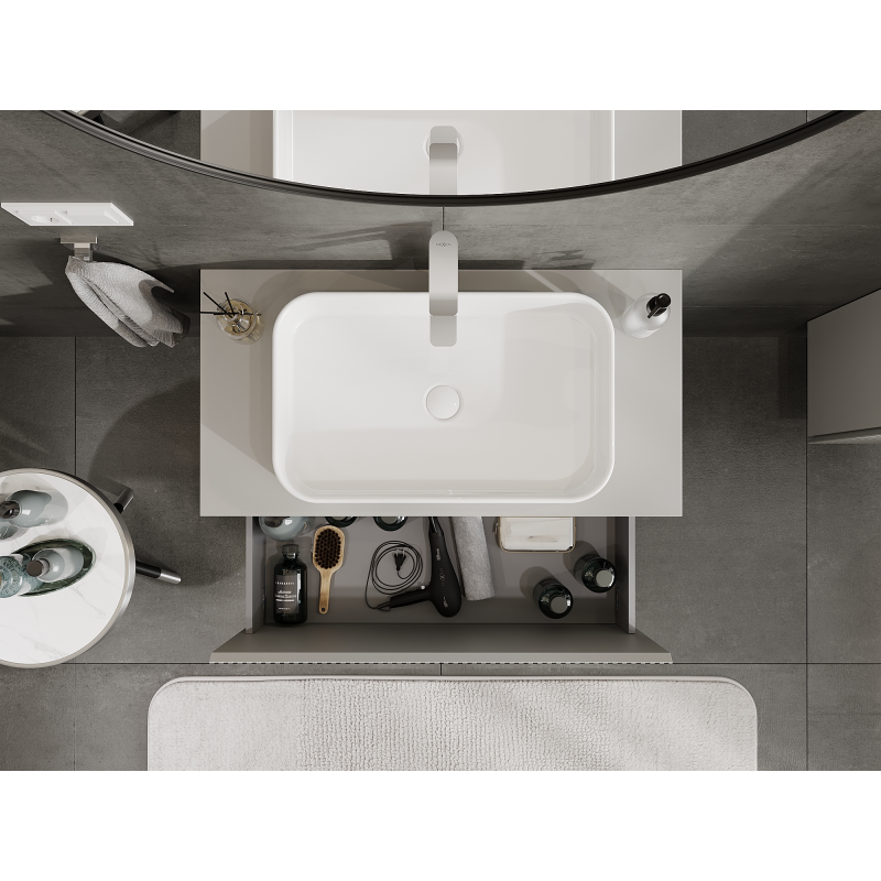 Mexen Rivel badrumsskåp för tvättställ 90 cm, 1 låda, räfflad, grå matt - 91A20-09047-1-BF62