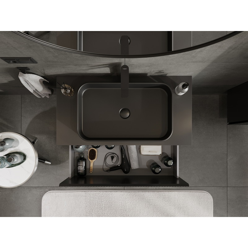Mexen Rivel bathroom cabinet under sink 90 cm, 1 drawer, grooved, black matt - 91A20-09047-1-BF71