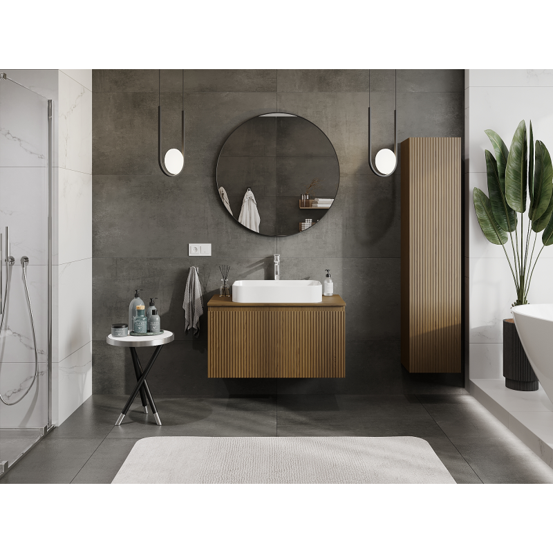 Mexen Rivel armario de baño bajo lavabo 90 cm, 1 cajón, acanalado, nogal - 91A20-09047-1-BF86