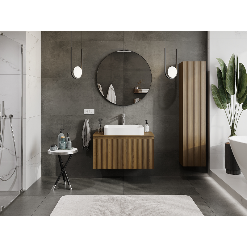 Mexen Rivel badkamerkast onder wastafel 90 cm, 1 lade, gegroefd, walnoot - 91A20-09047-1-BF86