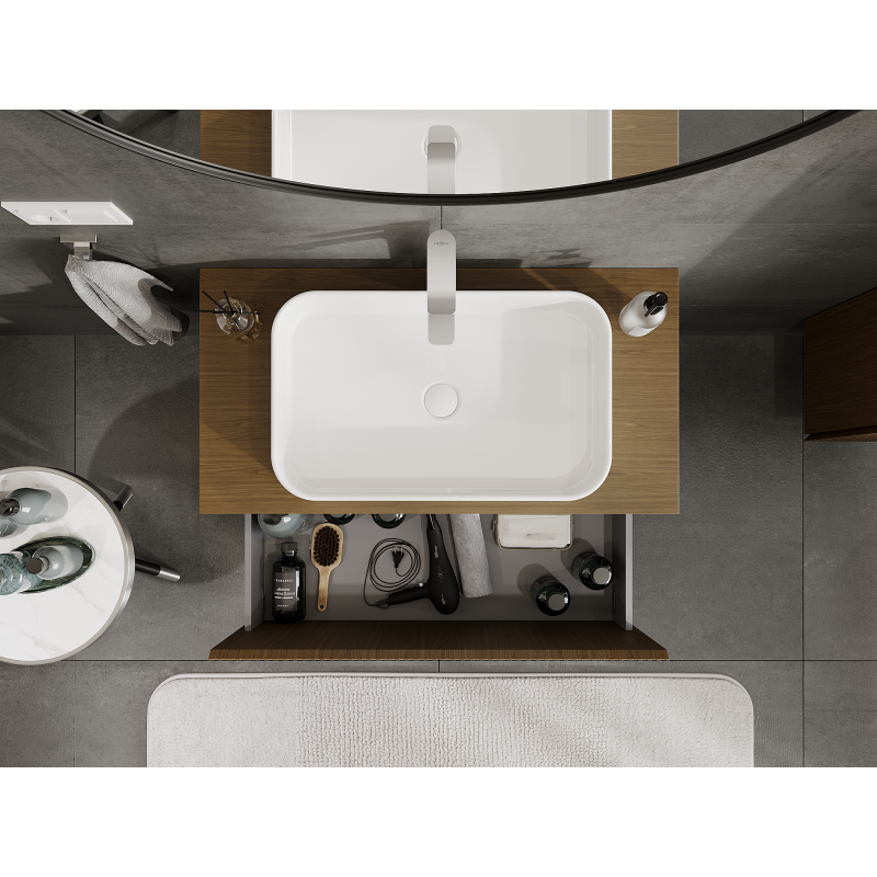 Mexen Rivel meuble lavabo 90 cm, 1 tiroir, rainuré, noyer - 91A20-09047-1-BF86