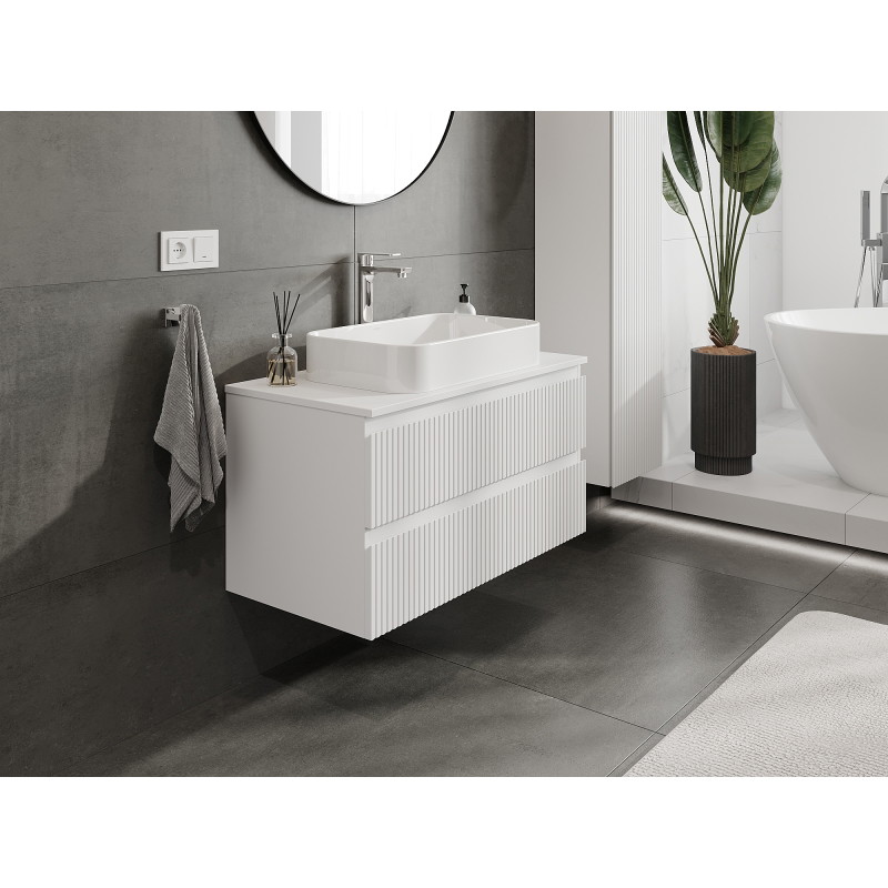 Mexen Rivel kupaonski ormaric ispod umivaonika 90 cm, 2 ladice, rebrasta, bijela mat - 91A20-09047-2-BFF01