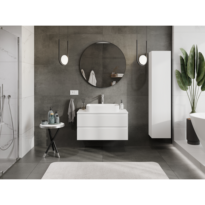 Mexen Rivel mobiletto da bagno sottolavabo 90 cm, 2 cassetti, scanalato, bianco opaco - 91A20-09047-2-BFF01