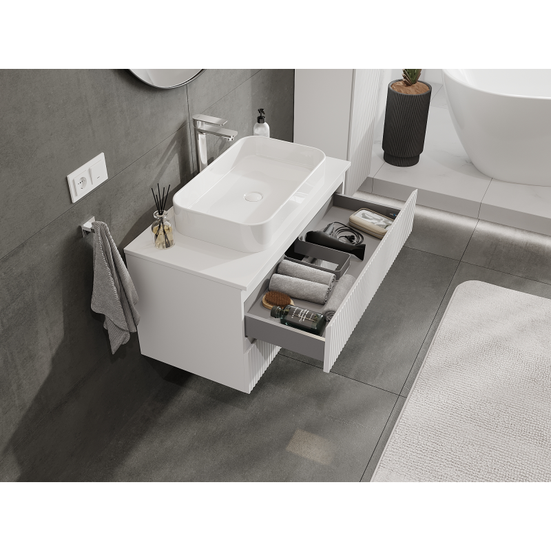 Mexen Rivel badrumsskåp under handfat 90 cm, 2 lådor, räfflad, vit matt - 91A20-09047-2-BFF01