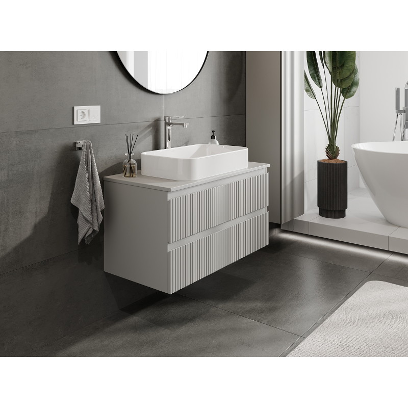 Mexen Rivel bathroom cabinet 90 cm, 2 drawers, fluted, matte grey - 91A20-09047-2-BFF62
