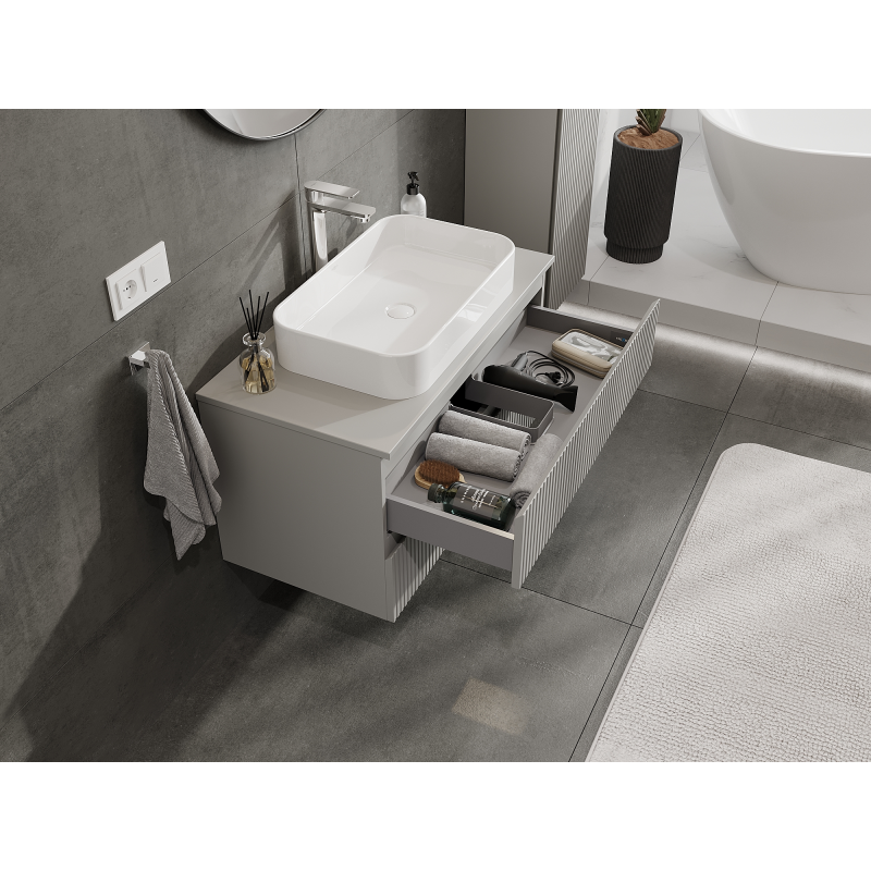 Mexen Rivel armário de casa de banho para lavatório 90 cm, 2 gavetas, com ranhuras, cinzento mate - 91A20-09047-2-BFF62