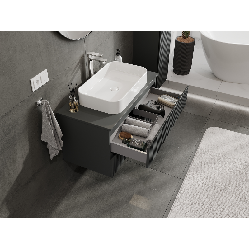 Mexen Rivel badrumsskåp för tvättställ 90 cm, 2 lådor, räfflad, grafit matt - 91A20-09047-2-BFF66