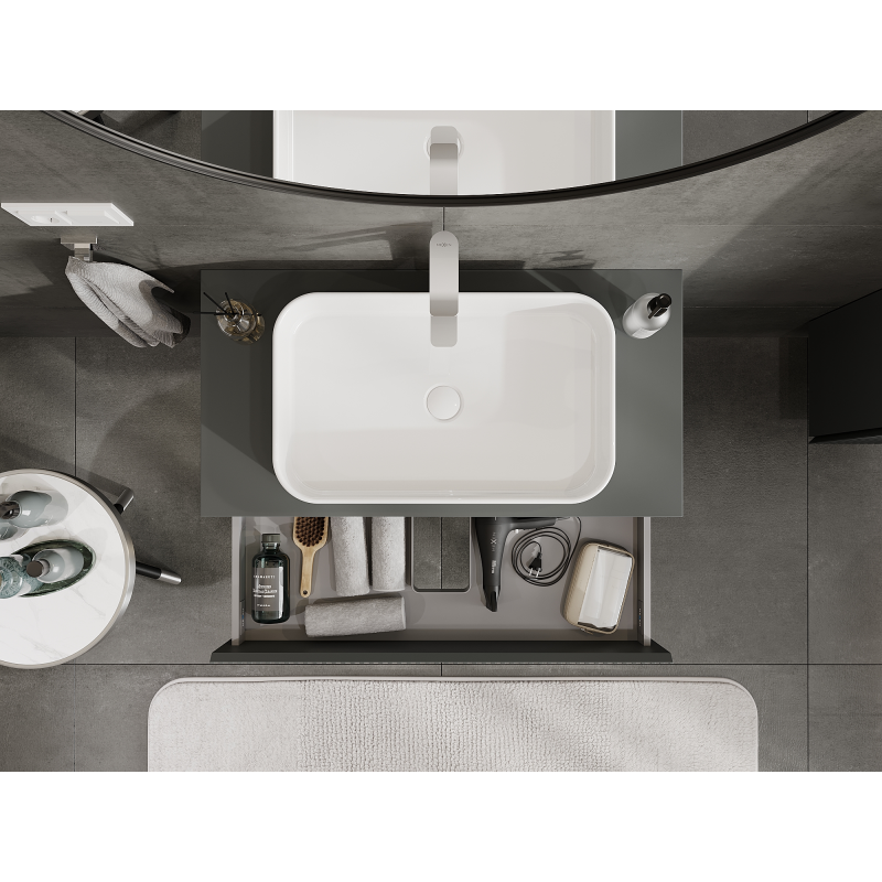 Mexen Rivel badrumsskåp för tvättställ 90 cm, 2 lådor, räfflad, grafit matt - 91A20-09047-2-BFF66