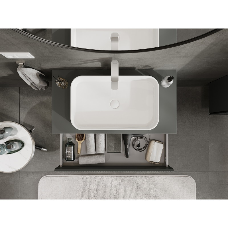 Mexen Rivel bathroom cabinet for under sink 90 cm, 2 drawers, fluted, graphite matt - 91A20-09047-2-BFF66