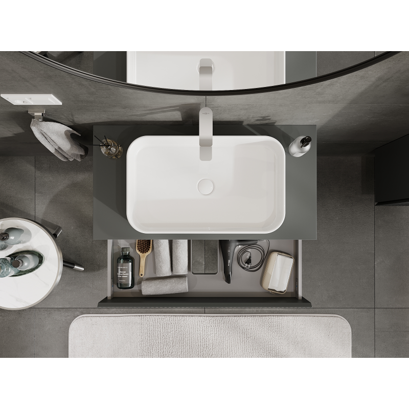 Mexen Rivel mueble de baño bajo lavabo de 90 cm, 2 cajones, ranurado, grafito mate - 91A20-09047-2-BFF66