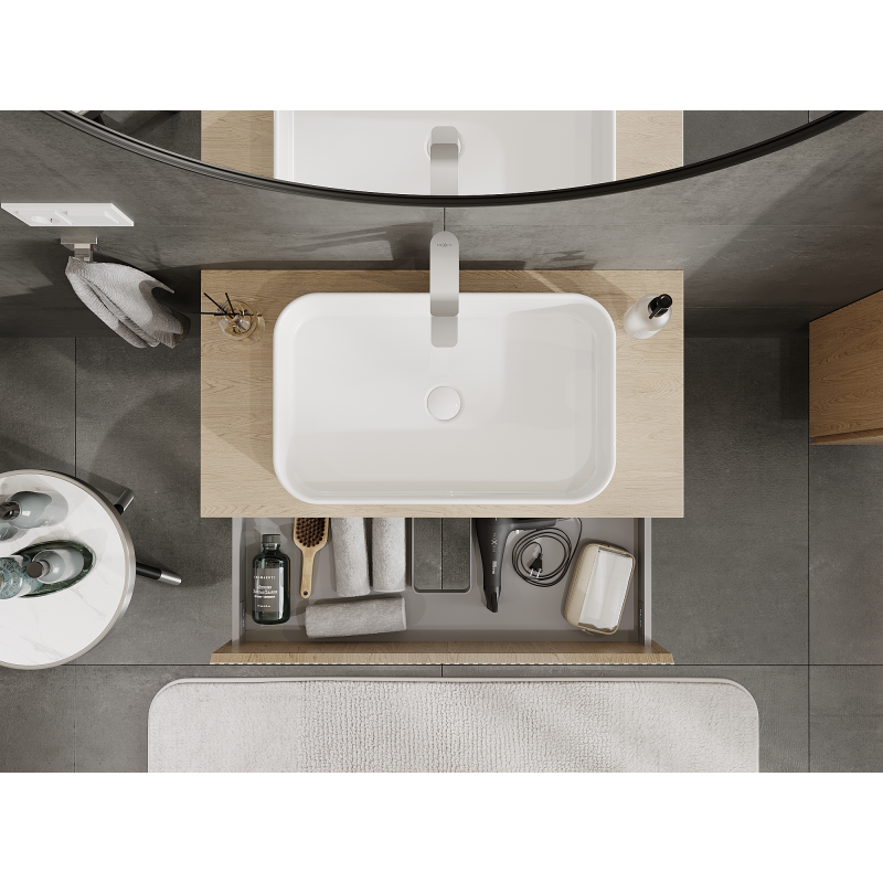 Mexen Rivel armoire de salle de bains sous-vasque 90 cm, 2 tiroirs, rainurée, chêne - 91A20-09047-2-BFF81