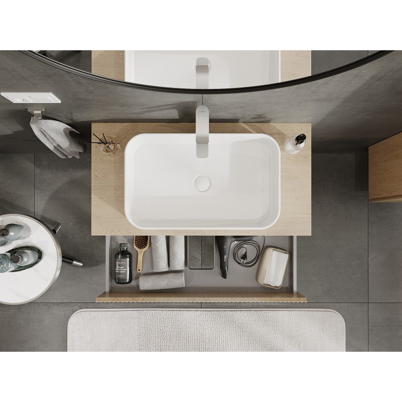 Mexen Rivel bathroom cabinet under washbasin 90 cm, 2 drawers, fluted, oak - 91A20-09047-2-BFF81