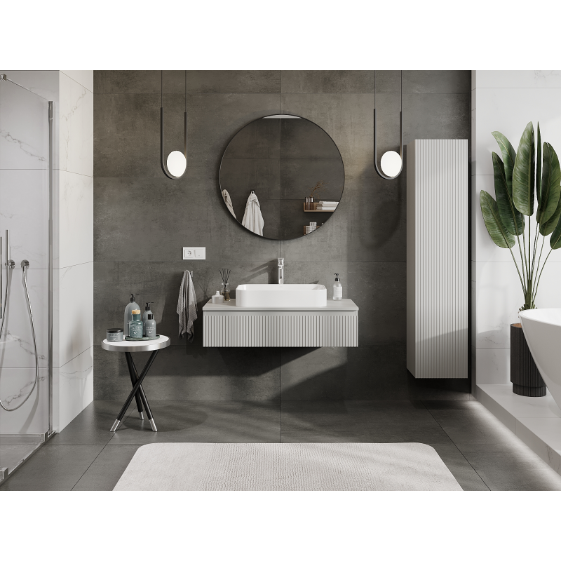 Mexen Rivel badrumsskåp under tvättställ 100 cm, 1 låda, räfflad, grå matt - 91A20-10023-1-BF62