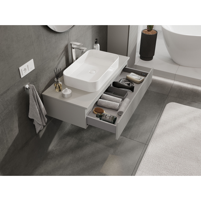 Mexen Rivel armoire de salle de bain sous lavabo 100 cm, 1 tiroir, rainurée, gris mat - 91A20-10023-1-BF62