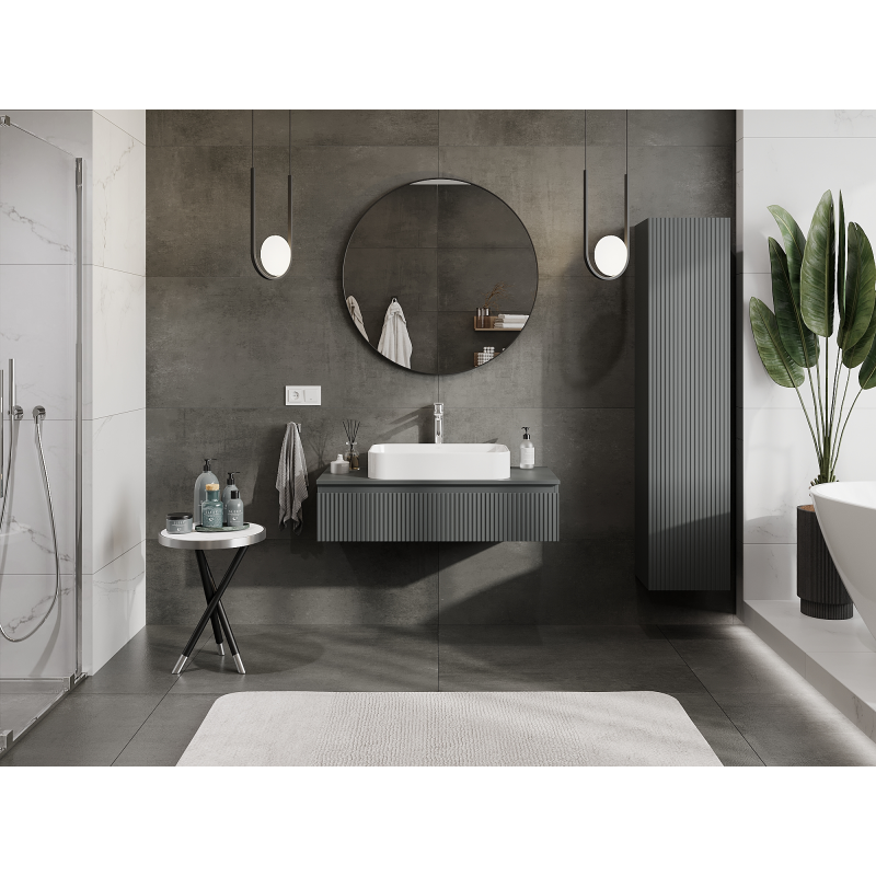 Mexen Rivel badkamerkastje onder wastafel 100 cm, 1 lade, geribbeld, grafiet mat - 91A20-10023-1-BF66