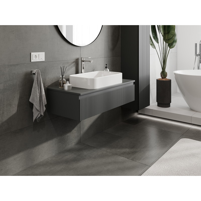 Mexen Rivel 100 cm Bathroom Vanity Unit, 1 Drawer, Grooved, Matt Graphite - 91A20-10023-1-BF66