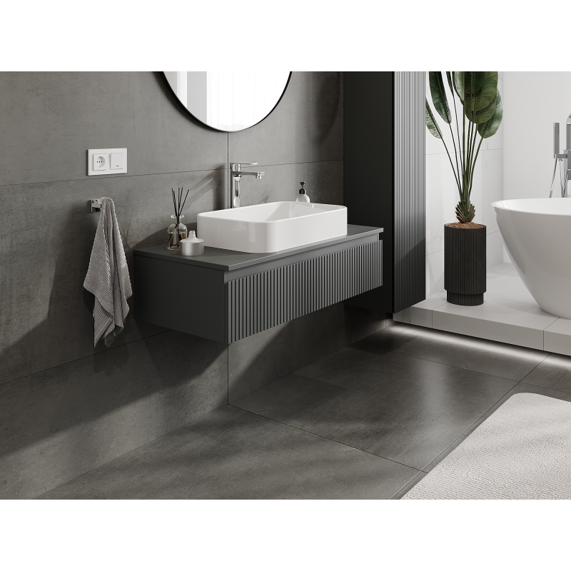 Mexen Rivel ντουλάπι μπάνιου κάτω από νιπτήρα 100 cm, 1 συρτάρι, ριγέ, γραφίτης