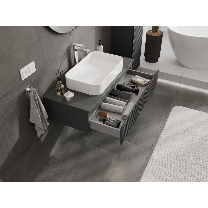 Mexen Rivel ντουλάπι μπάνιου κάτω από νιπτήρα 100 cm, 1 συρτάρι, ριγέ, γραφίτης