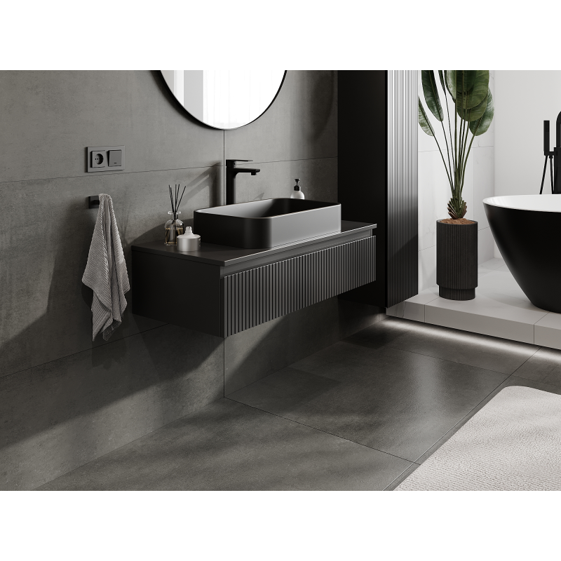 Mexen Rivel armario de baño para lavabo 100 cm, 1 cajón, ranurado, negro mate - 91A20-10023-1-BF71