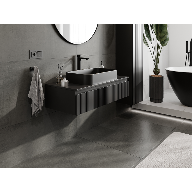 Mexen Rivel armário de casa de banho suspenso 100 cm, 1 gaveta, canelado, preto mate - 91A20-10023-1-BF71