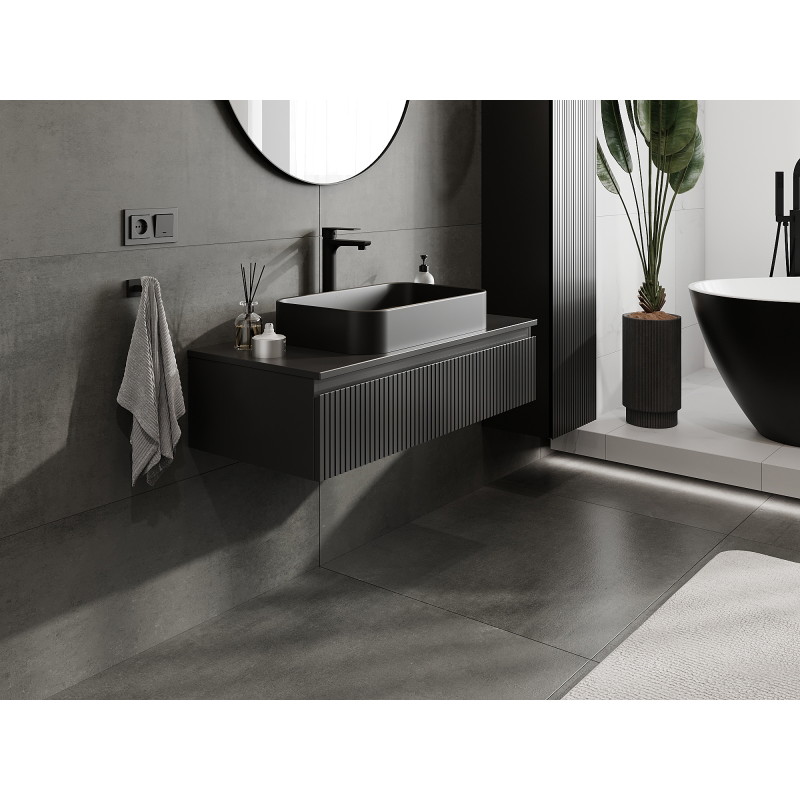 Mexen Rivel Bathroom Cabinet Under-Sink 100 cm, 1 Drawer, Fluted, Black Matte - 91A20-10023-1-BF71