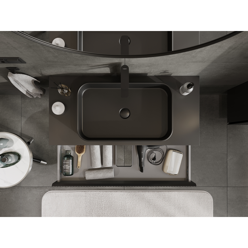 Mexen Rivel meuble de salle de bains sous lavabo 100 cm, 1 tiroir, rainuré, noir mat - 91A20-10023-1-BF71