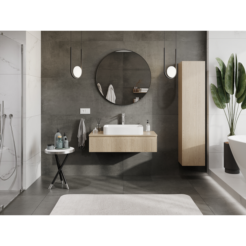 Mexen Rivel armoire de salle de bain sous lavabo 100 cm, 1 tiroir, rainuré, chêne - 91A20-10023-1-BF81