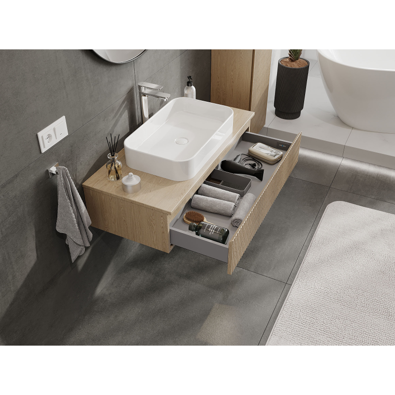 Mexen Rivel armoire de salle de bain sous lavabo 100 cm, 1 tiroir, rainuré, chêne - 91A20-10023-1-BF81