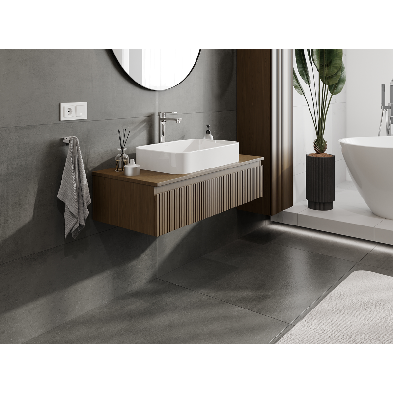 Mexen Rivel meuble de salle de bain sous lavabo 100 cm, 1 tiroir, rainuré, noyer - 91A20-10023-1-BF86