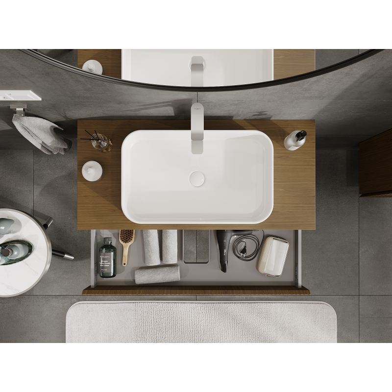 Mexen Rivel armario de baño bajo lavabo de 100 cm, 1 cajón, acanalado, nogal - 91A20-10023-1-BF86