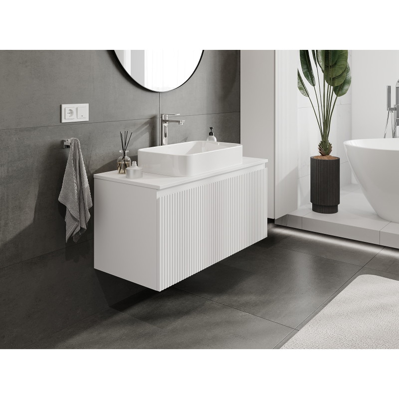 Mexen Rivel bathroom cabinet under washbasin 100 cm, 1 drawer, fluted, matte white - 91A20-10047-1-BF01