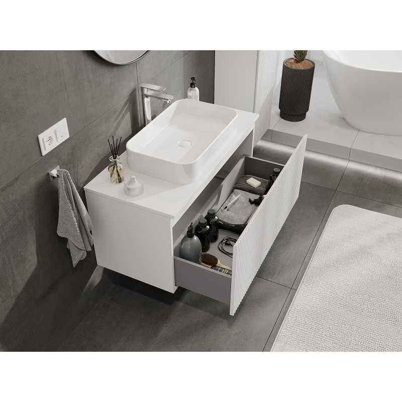 Mexen Rivel bathroom cabinet under washbasin 100 cm, 1 drawer, fluted, matte white - 91A20-10047-1-BF01
