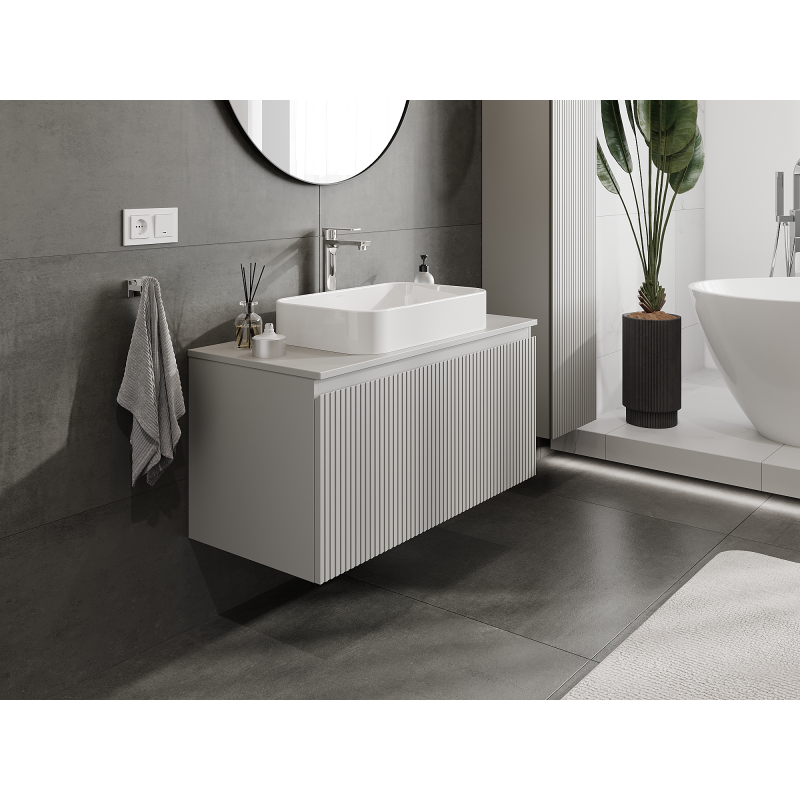 Mexen Rivel meuble de salle de bain sous-lavabo 100 cm, 1 tiroir, rainuré, gris mat - 91A20-10047-1-BF62