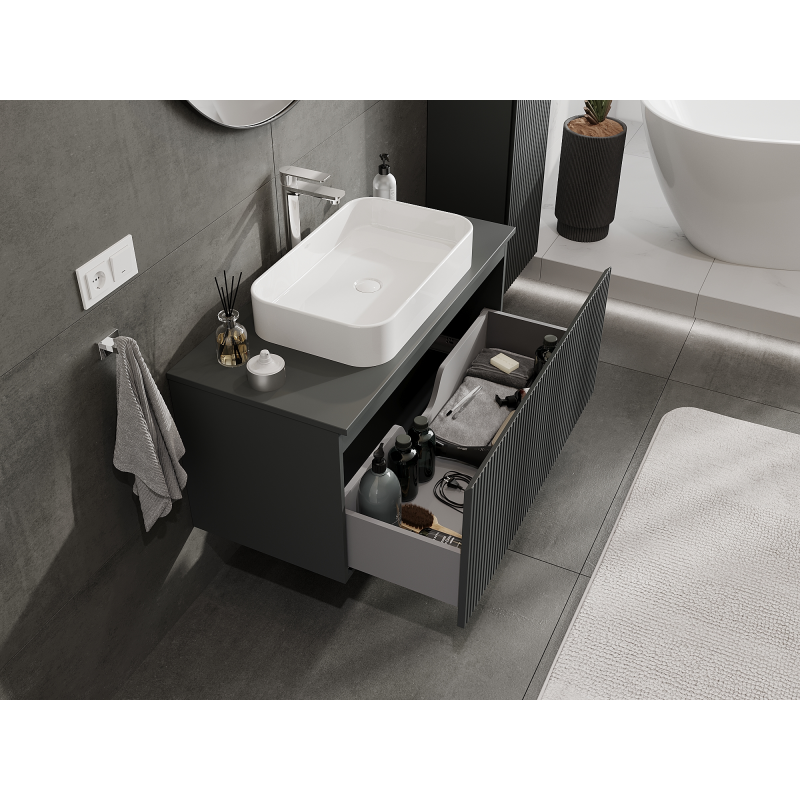 Mexen Rivel 100 cm kylpyhuonekaappi altaan alle, 1 laatikko, uurrettu, matta grafiitti - 91A20-10047-1-BF66