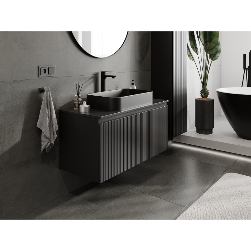 Mexen Rivel meuble de salle de bain sous lavabo 100 cm, 1 tiroir, rainuré, noir mat - 91A20-10047-1-BF71