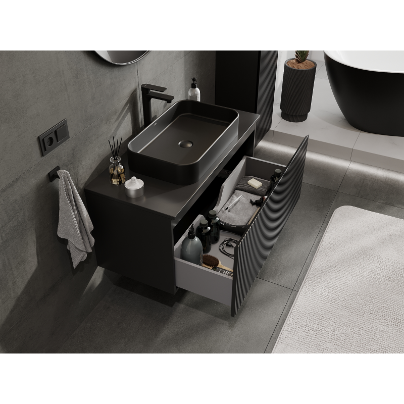 Mexen Rivel meuble de salle de bain sous lavabo 100 cm, 1 tiroir, rainuré, noir mat - 91A20-10047-1-BF71