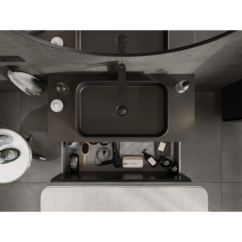 Mexen Rivel armário de casa de banho sob o lavatório 100 cm, 1 gaveta, com frisos, preto mate - 91A20-10047-1-BF71