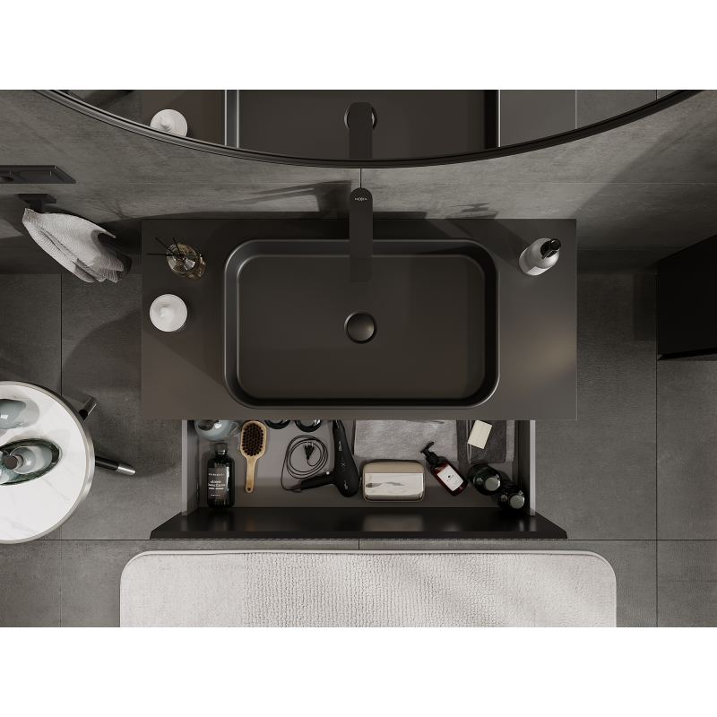 Mexen Rivel badrumsskåp för tvättställ 100 cm, 1 låda, räfflad, svart matt - 91A20-10047-1-BF71